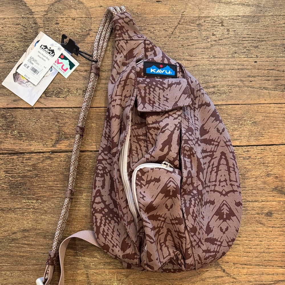 KAVU Rope Sling Bag Brown Patterned Crossbody Backpack NWT